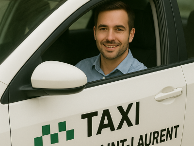 Smiling Driver in Montreal Taxi